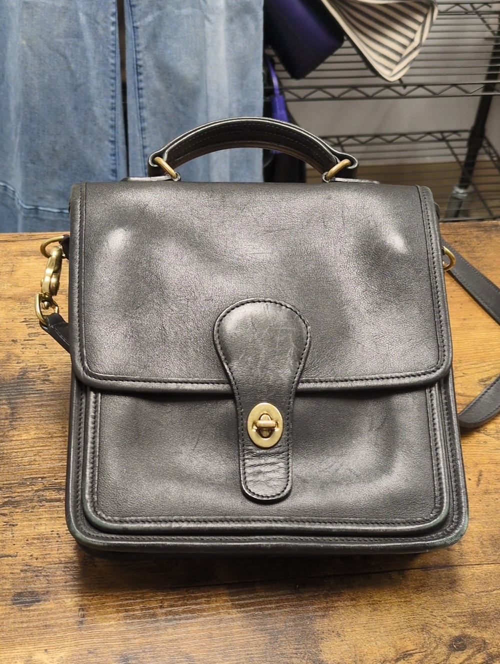 Vintage Black Leather Coach Crossbody Purse